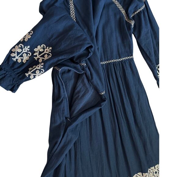 Roller Rabbit Metallic Cross Stitch Aveline Dress Navy/Gold Pockets‎ Size Small - Picture 6 of 13